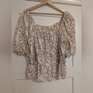 A.n.a. Floral Cream and Brown Women's Top Size XL NWT
